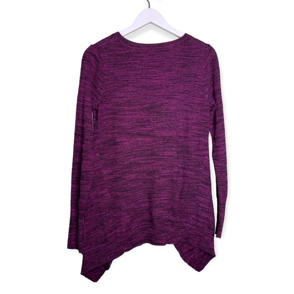LOGO by Lori Goldstein Cashmere Shark Bite Hem Sweater Purp/Blk XS - Picture 3 of 10